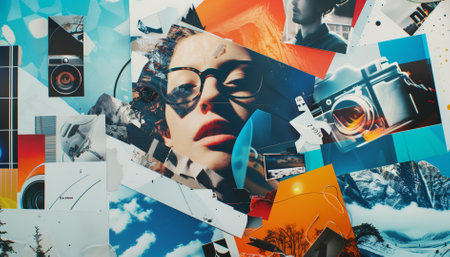 Contemporary art collage. Beautiful young. Copy space for text, ad. Flyer. Modern artwork.の素材