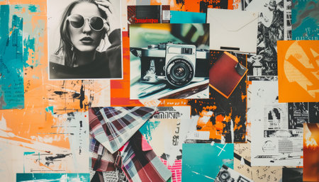 Contemporary art collage. Beautiful young. Copy space for text, ad. Flyer. Modern artwork.の素材