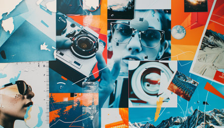 Contemporary art collage. Beautiful young. Copy space for text, ad. Flyer. Modern artwork.の素材