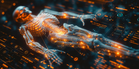 3d rendering of human bones in cyberspace. Futuristic technology conceptの素材