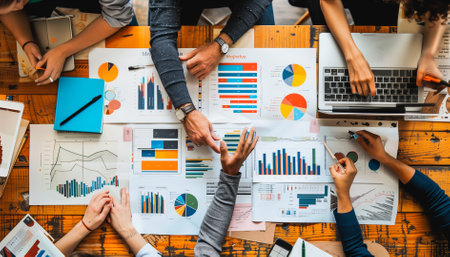 Colleague coworker, startup office or people teamwork concept. Top view.の素材