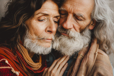 Portrait of beautiful bohemian old couple in loveの素材
