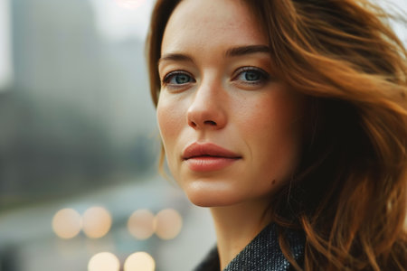 Young business woman set against an urban background. Natural beauty, lifestyles and business.の素材