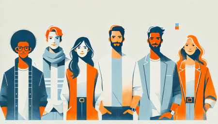 Diverse group of people standing together, showcasing unity, inclusion, and cultural diversityの素材