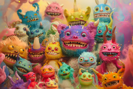 Cute and funny cartoon monsters, each with unique features and vibrant colors.の素材