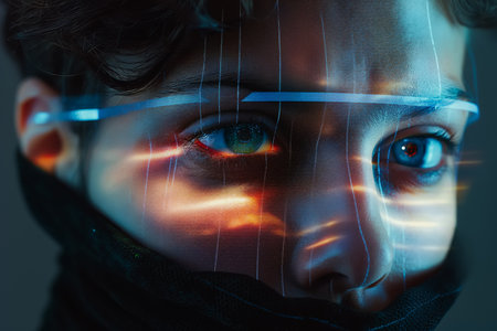 Young Female Uses Artificial Intelligence in System Control Monitoring Center.の素材