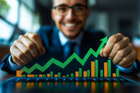 Growth or investment, wealth or earning rising up graph, business sales or profit increase conceptの素材