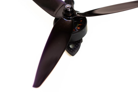 FPV drone in production on white background.の写真素材