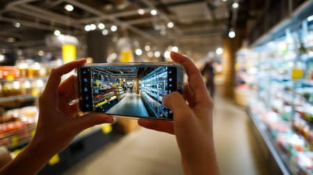 Grocery Shopping App with Retail AR (Augmented Reality) with name tags of vegetablesの素材