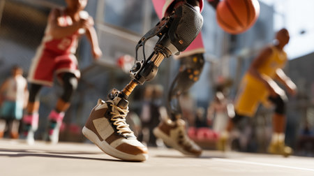 Person with a prosthetic leg playing basketball.の素材