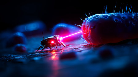 Single nanobot confronting a large bacterium on the surface of a toothの素材