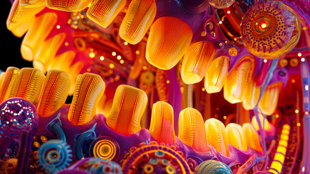 Psychedelic Surreal Mouth with Teeth in Vibrant Abstract Designの素材
