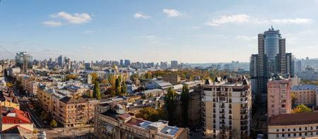 High-angle view capturing the diverse architecture of Kyiv, Ukraine.の写真素材