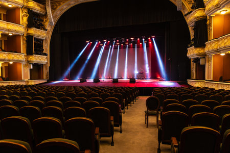 A spotlight on an empty stage.の写真素材
