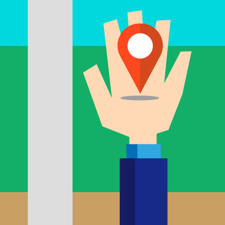 The map pin on the map on your hand.のイラスト素材