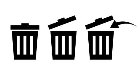 Various styled trash icon set. Arrow icon to throw open trash can or trash.のイラスト素材