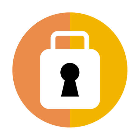 Orange round lock icon. Padlock and key vector about security.のイラスト素材