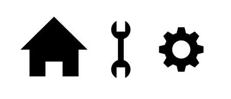 House, wrench, and gear silhouette icon set. Vector.のイラスト素材