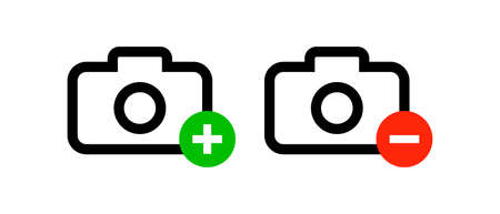 A set of camera icons. Adding photo and deleting photo. Vector.のイラスト素材