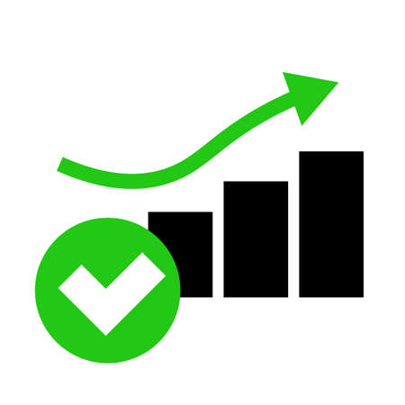 Check mark and rising bar graph icon. Vector.のイラスト素材