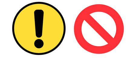 Set of exclamation mark and stop sign icons related to caution and warning. Vectors