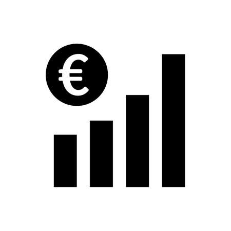 Euro and bar graph silhouette icon. Euro price increase. Vector.のイラスト素材