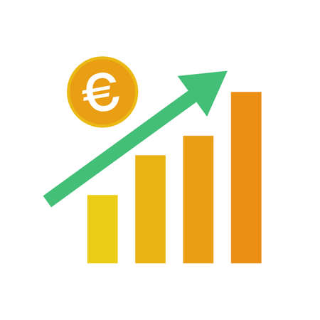 Euro price rise chart and bar graph icon. Editable vectors.のイラスト素材