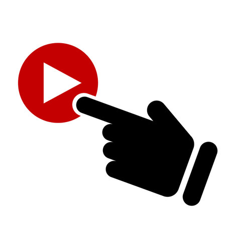Touch the play button with your index finger. Play video or music. Vectors.のイラスト素材