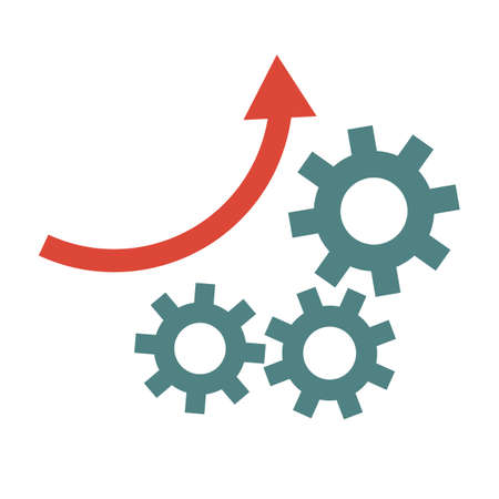 Gears and rising arrow. Improving the business model. Creating mechanisms. Vectors.のイラスト素材
