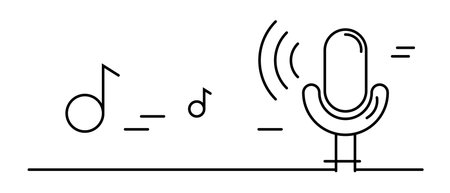 A simple microphone and a musical note. Music and rhythm. Vectors.のイラスト素材