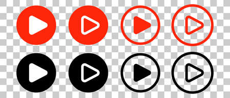 A set of play button icons isolated on a transparent background. Control buttons for video and music. Editable vectors.のイラスト素材