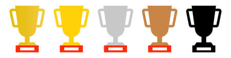 Trophy icon set. Gold, silver, bronze and silhouette. Editable vector.のイラスト素材