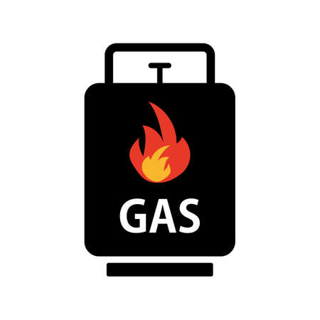 Propane gas icon with flame symbol printed on it. Editable vector.のイラスト素材