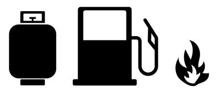 Propane gas and gas station and flame silhouette icon set. Editable vector.のイラスト素材