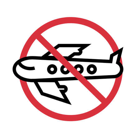 entry restriction. immigration restriction. travel restriction. airplane and stop mark. Editable vector.のイラスト素材