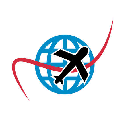 World Travel. Airplane that go around the world. Editable vector.のイラスト素材