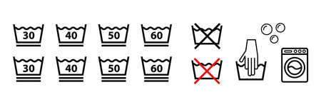 Icon set of washing symbols and washing machine. Editable vector.のイラスト素材