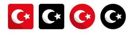 Turkish flag icon set of various shapes. Editable vector.のイラスト素材