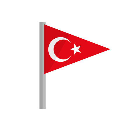 Pole and Turkish flag. Pennant. Editable vector.のイラスト素材