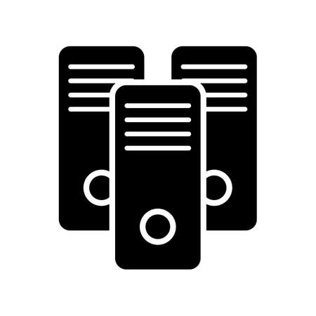 Three vertical server silhouette icons. Hosting and data storage. Editable vector.のイラスト素材