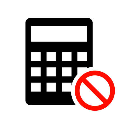 Calculator use prohibited. Calculator regulation. Editable vector.のイラスト素材