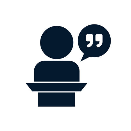 Silhouette icon of a person giving a speech and a balloon with double quotation marks. Editable...