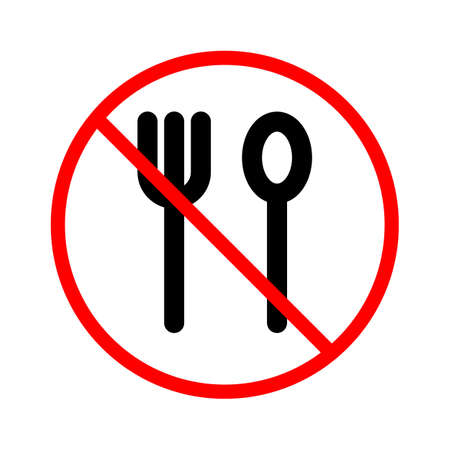 No food sign. Fork and spoon and symbol of prohibition. Editable vector.のイラスト素材