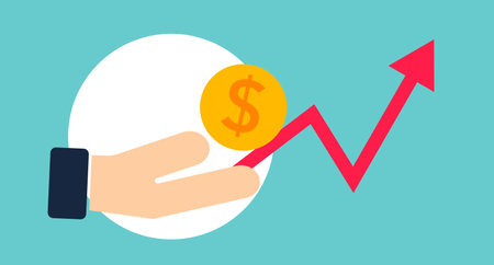 Dollar exchange rate increase and price increase. Editable vector.のイラスト素材