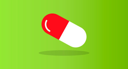 Red medical capsule with green gradient background. Editable vector.のイラスト素材