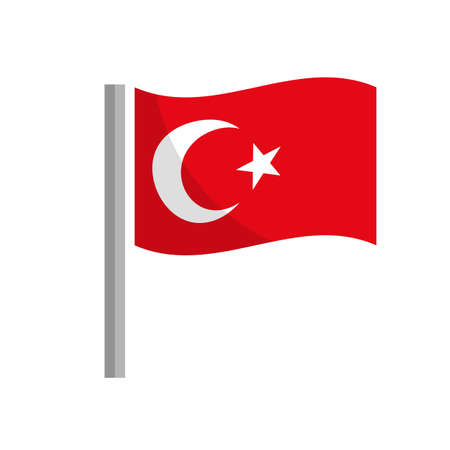 Turkish flag and pole icon. Editable vector.のイラスト素材