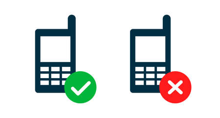 Permitted and prohibited cell phone use icon set. Editable vector.のイラスト素材