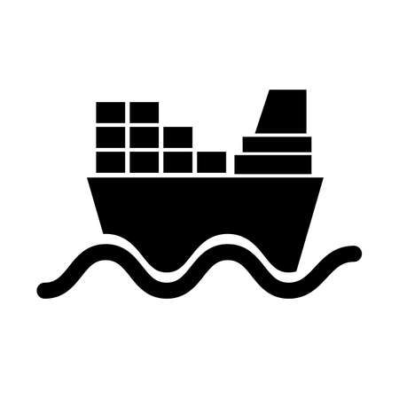 Sea wave and cargo ship silhouette icon. Editable vector.のイラスト素材