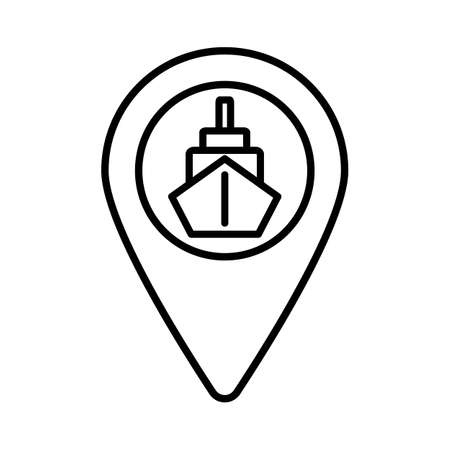 Ship and map pin icons. Port location. Location of the landing place. Editable vector.のイラスト素材