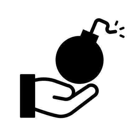 Bomb and hand icon. Editable vector.のイラスト素材